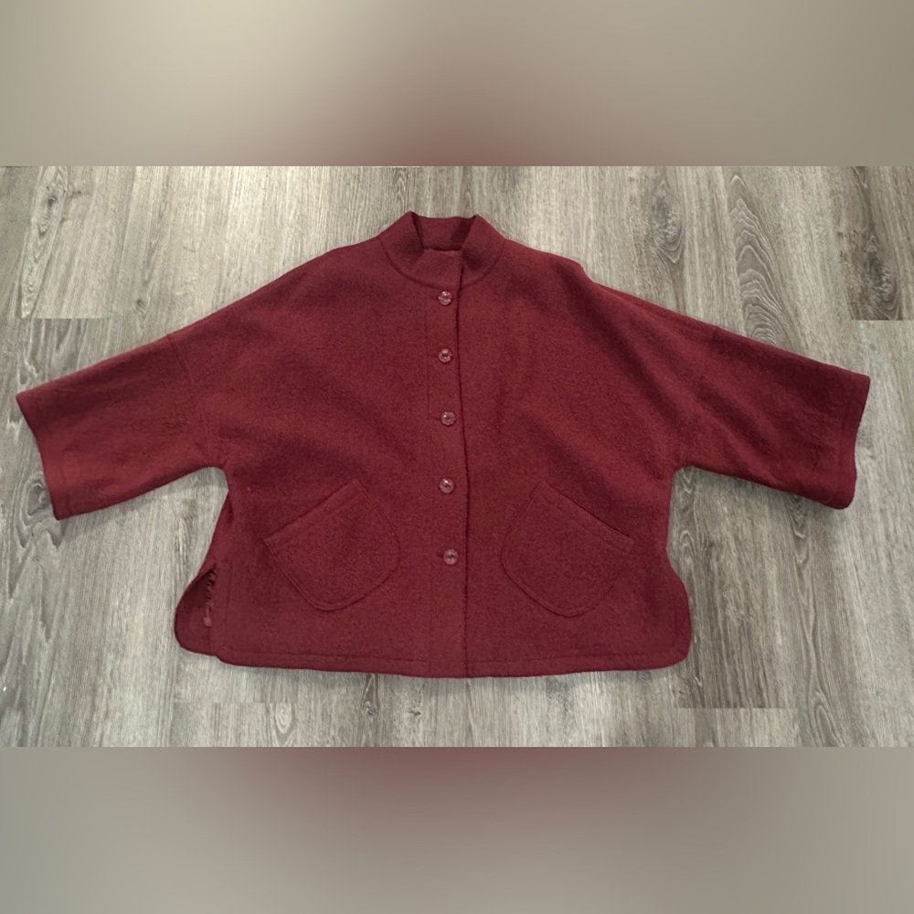 Burgundy Button-Up J. Jill Wool Jacket Sz Large Petite (LP)